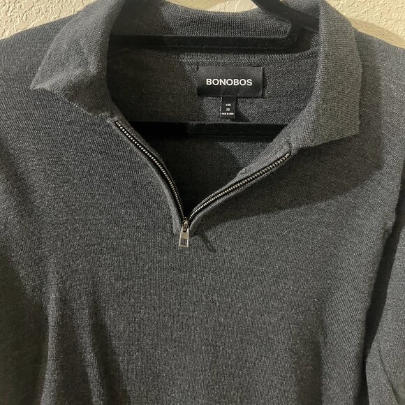 Bonobos 100% Extra Fine Merino Wool Long-Sleeve Quarter Zip Dark Gray Polo Shirt - Picture 2 of 4